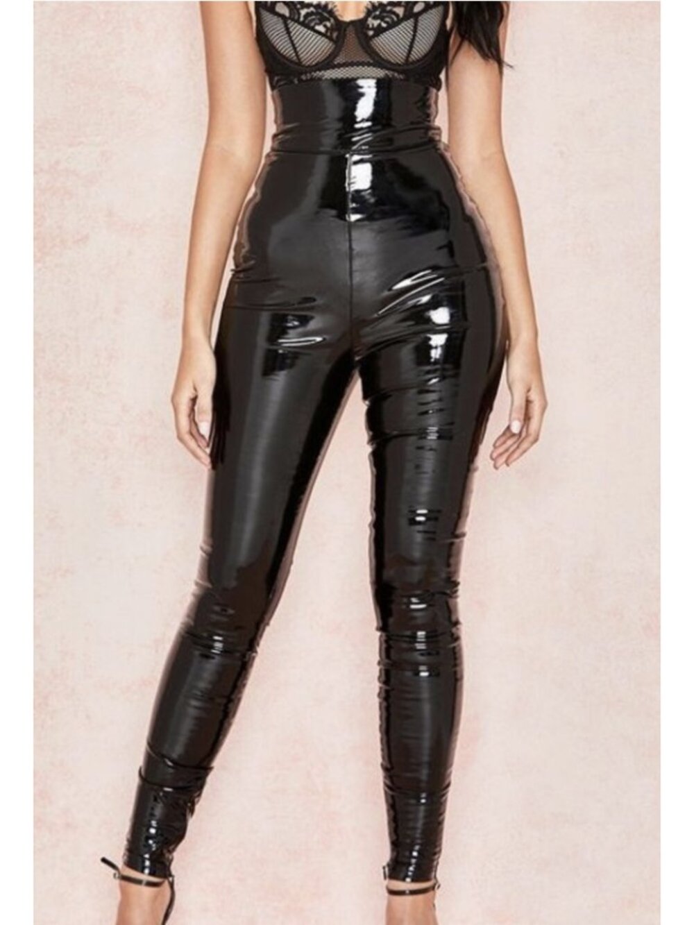 HOUSE OF CB Harmony Black Patent Vinyl High Waisted Pants XS Baddie Mob Wives